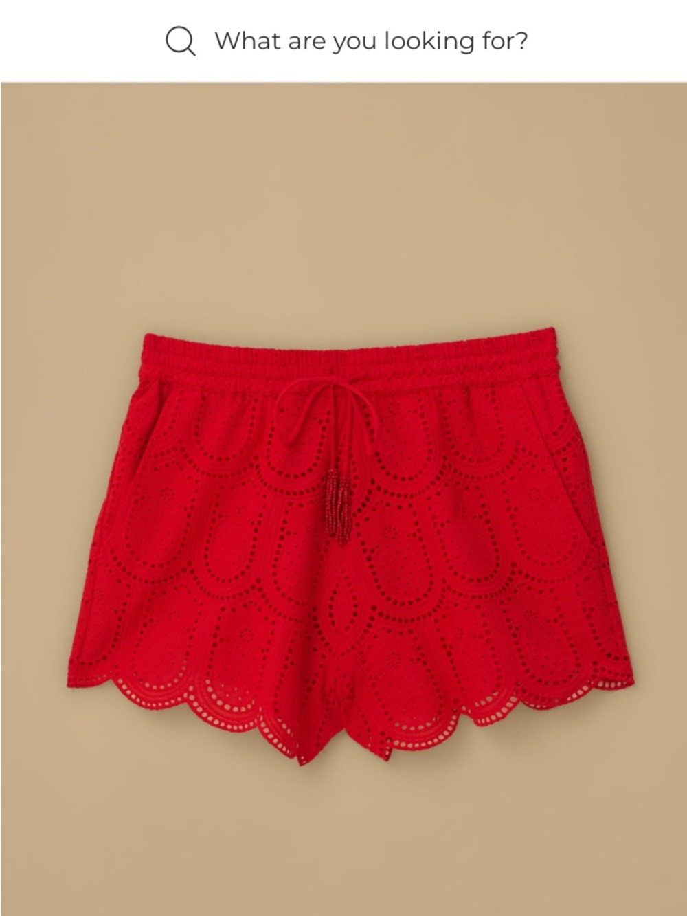 FARM Rio Red Eyelet Scallop Hem High-Waist Shorts